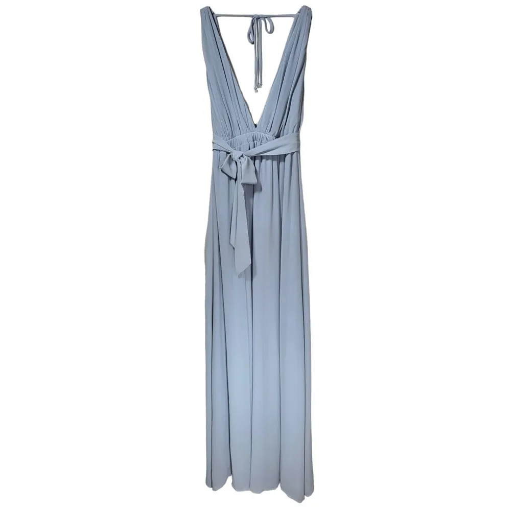 Ava Plunging V-Neckline Chiffon Maxi Dress in Steel Blue - Image 6