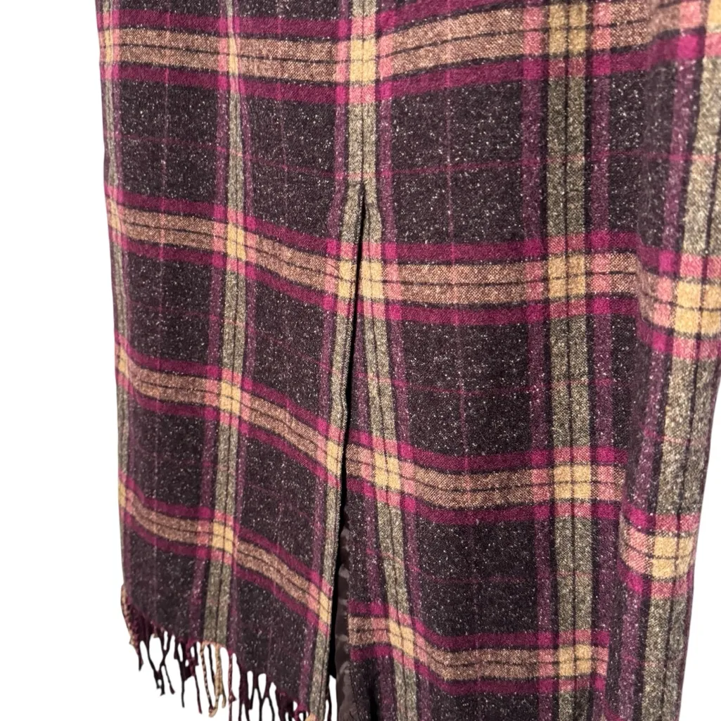 NORTON MCNAUGHTON VINTAGE WOOL BLEND PLAID FRINGE MIDI SKIRT SZ 14 Gray - Image 5