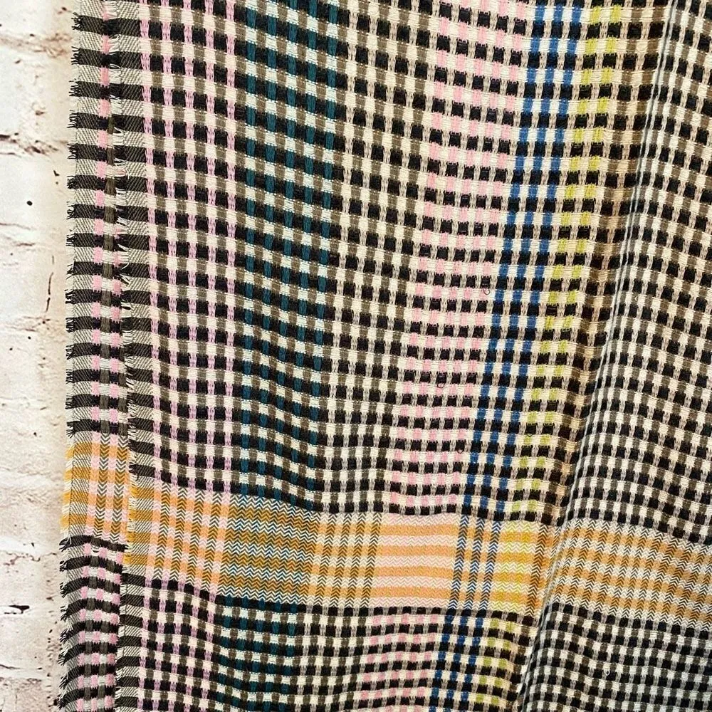 Vince Camuto Womens Black Bright Plaid Check Fringe Scarf One Size NWT - Image 3