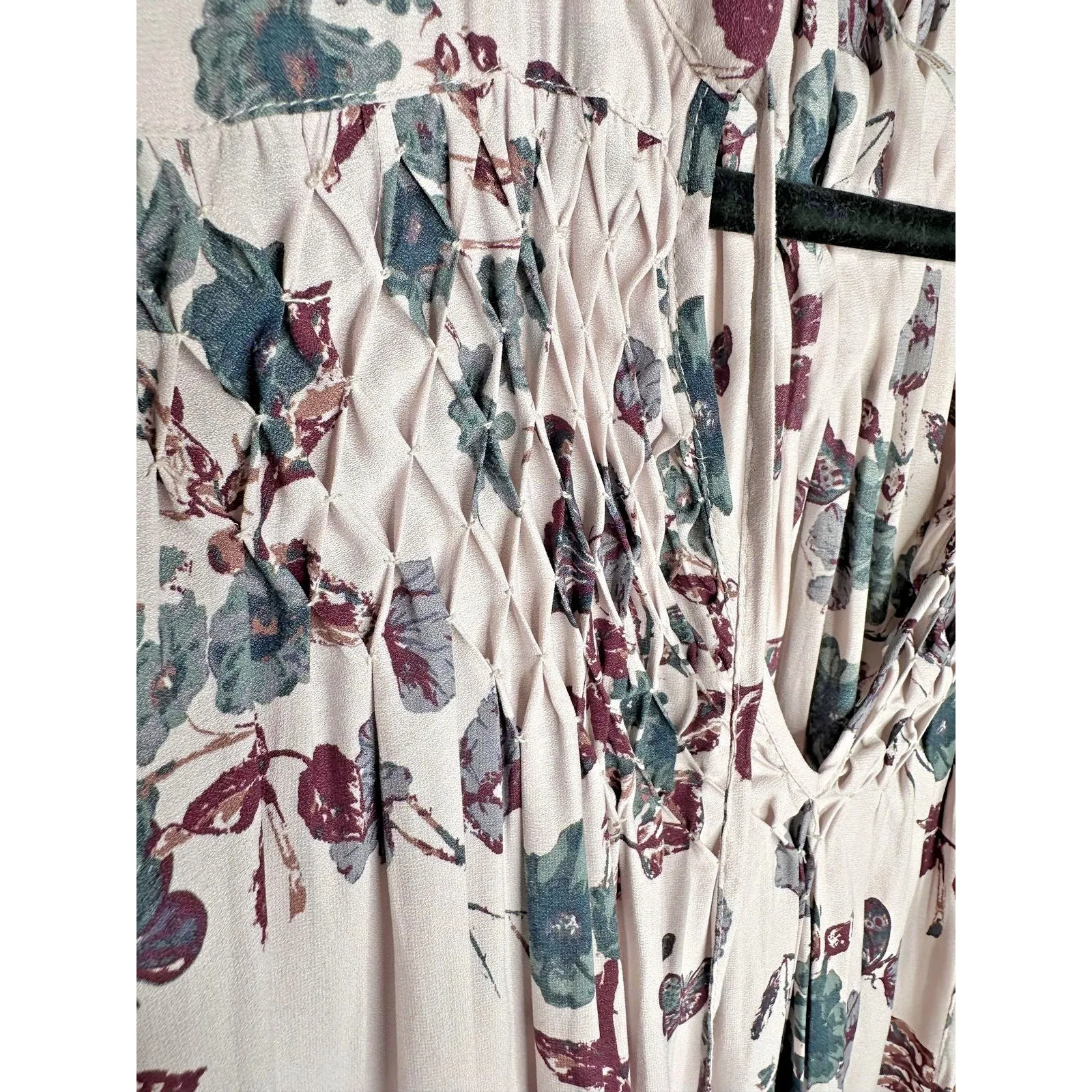 Free People Dress Womens Small Boho Peasant Smocked Long Sleeve Butterfly Pink - Image 3