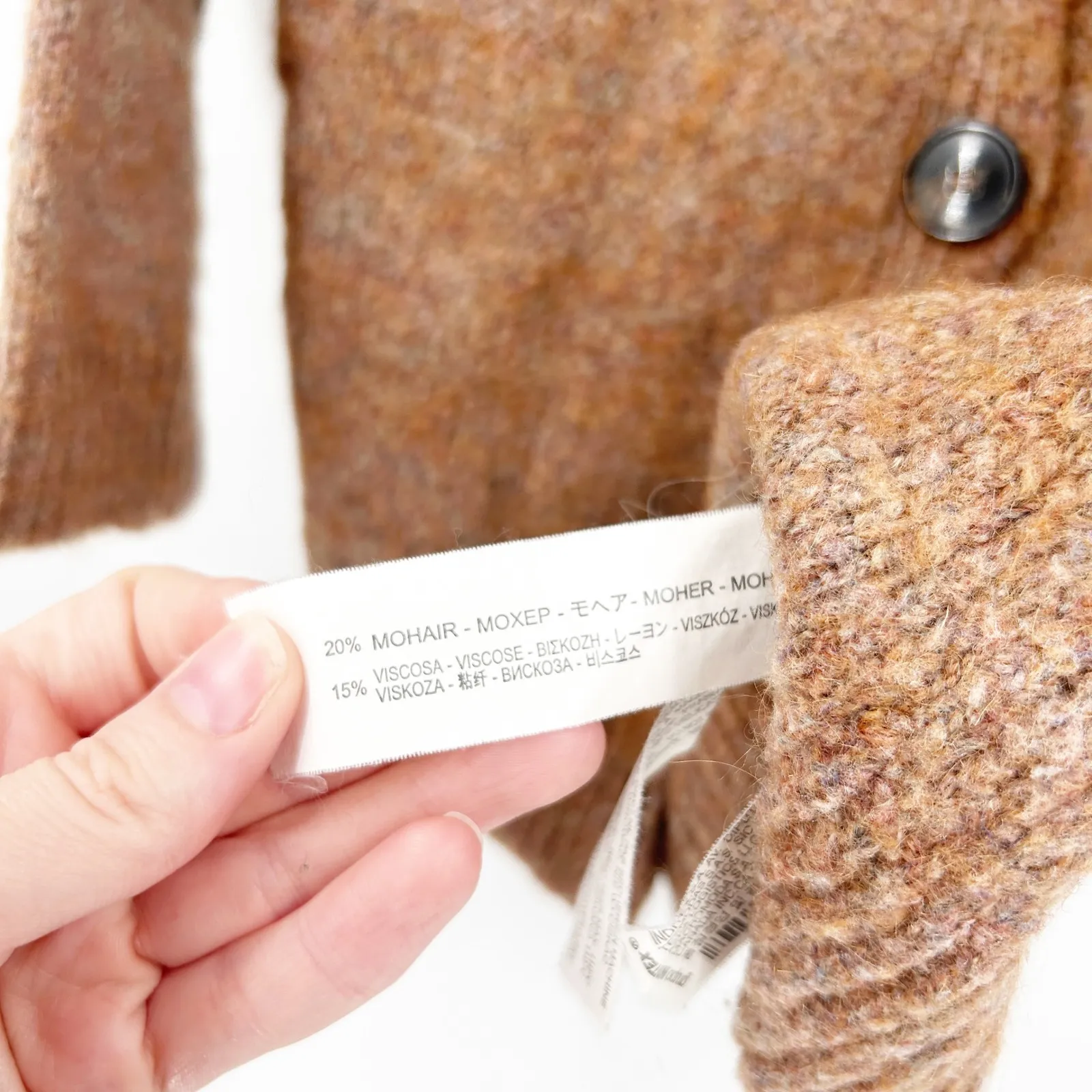 Zara‎ Knit Womens Neutral Wool Mohair Blend Knit Cardigan Sweater Size M Brown - Image 6