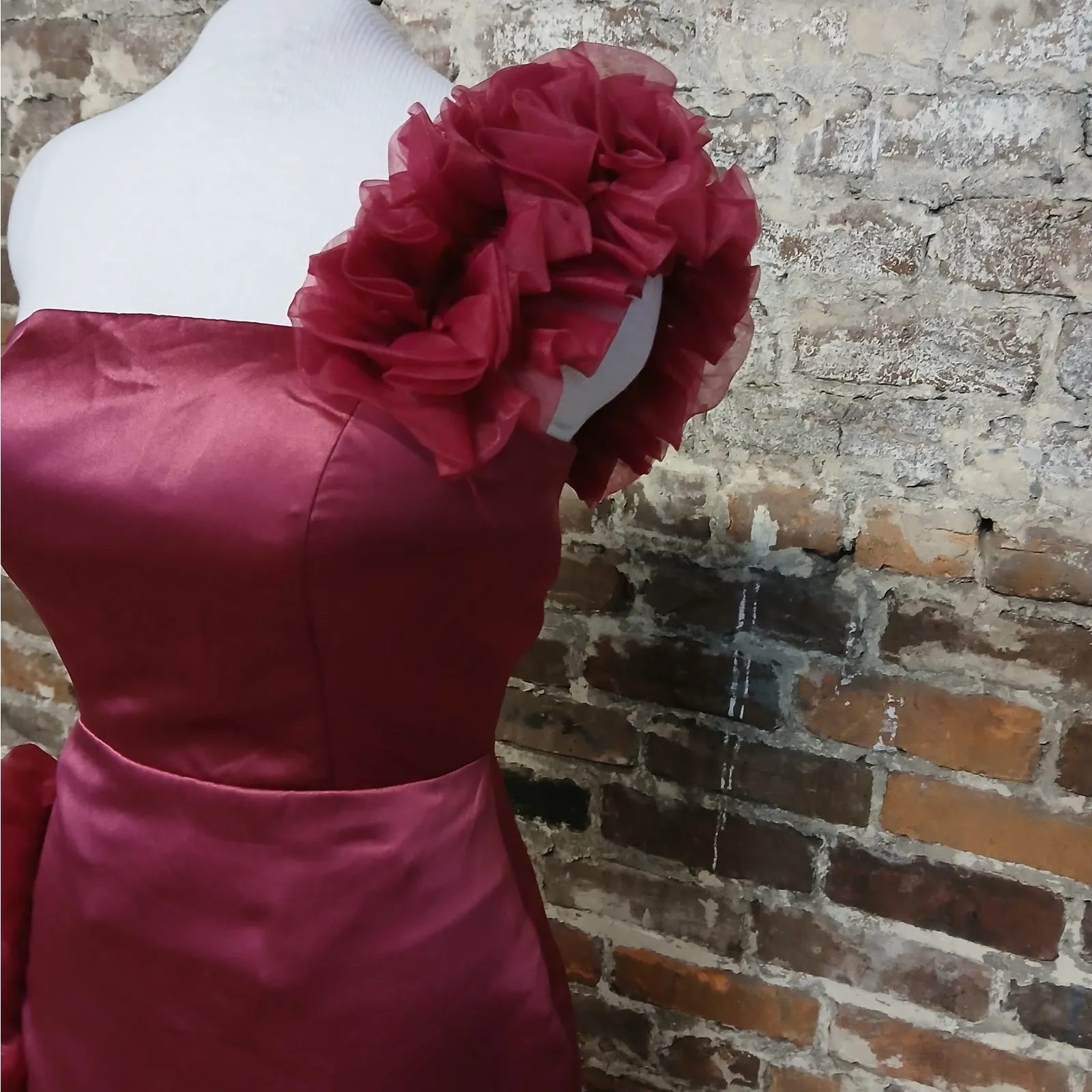 Y2K Retro One Shoulder Dress Women's Size 2 Red Wedding Cocktail Party Prom - Image 4