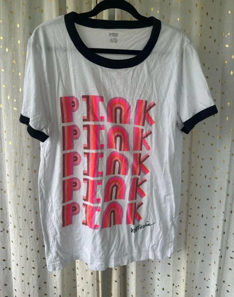 Victoria's Secret PINK VS Limited Edition Crew Neck Campus Ringer Tee Tshirt L - Image 4