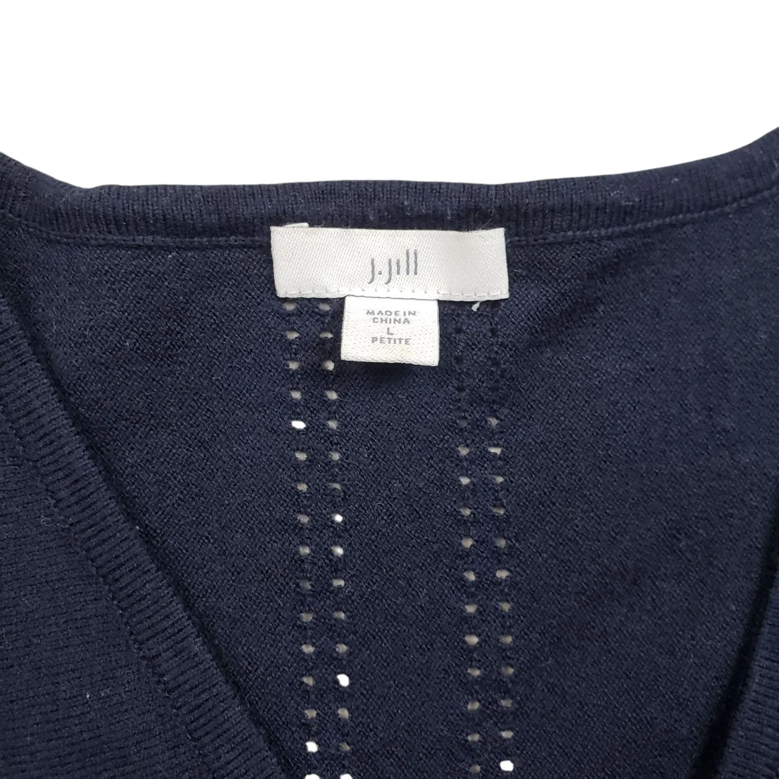 J. Jill Knit Sweater Large Petite Navy Blue 3/4 Sleeve V - Image 2