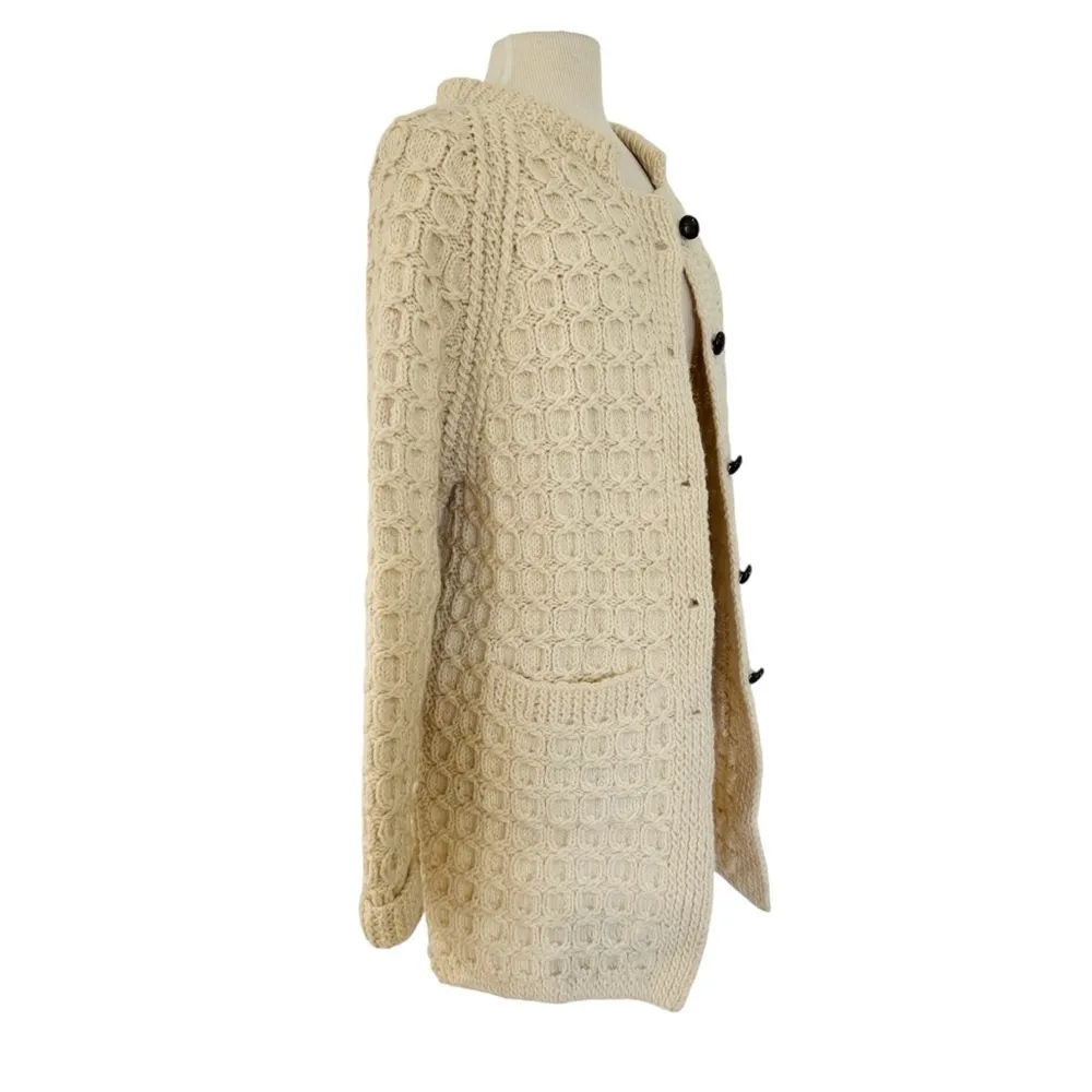 100% new wool hand knit in Ireland fisherman wool cardigan Size L - Image 5