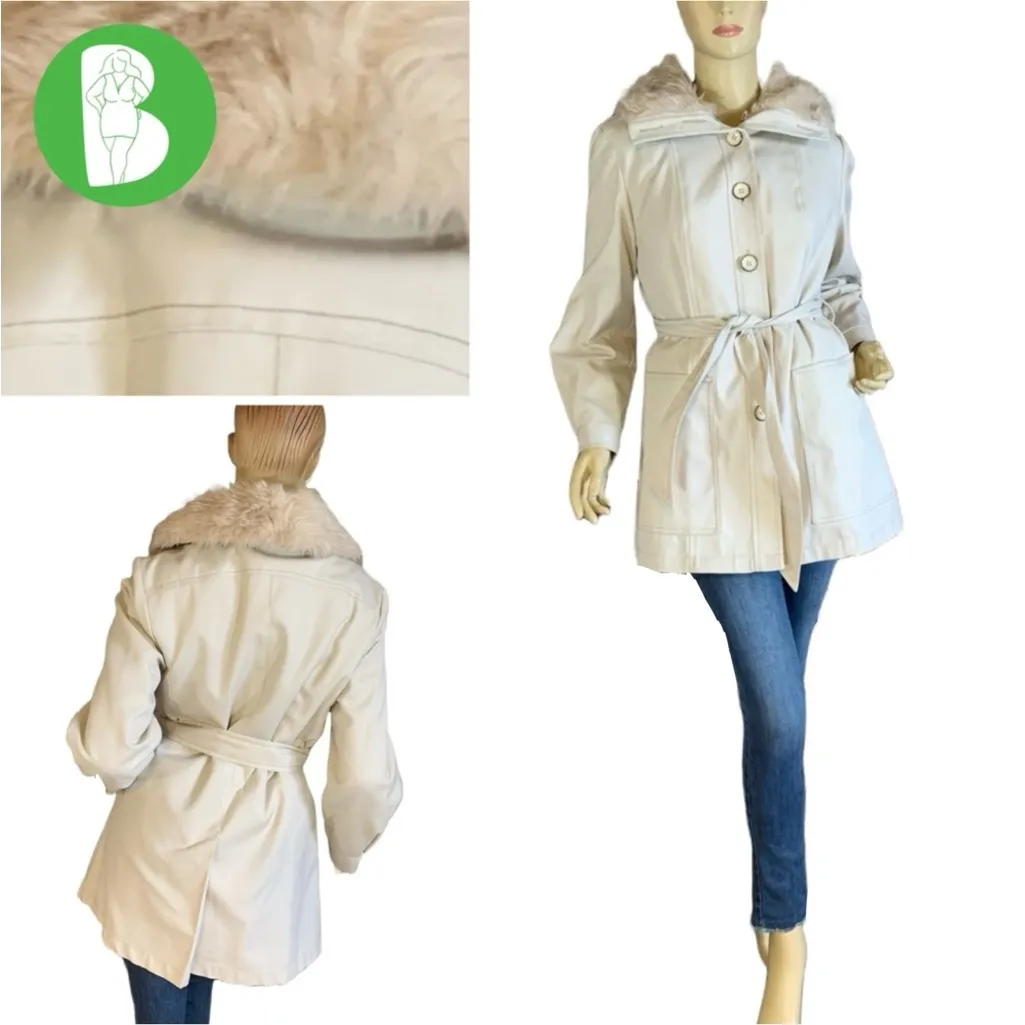 VINTAGE 1970'S BEIGE LONDON FOG FAUX FUR LINED SHORT TRENCH COAT (10) - Image 2