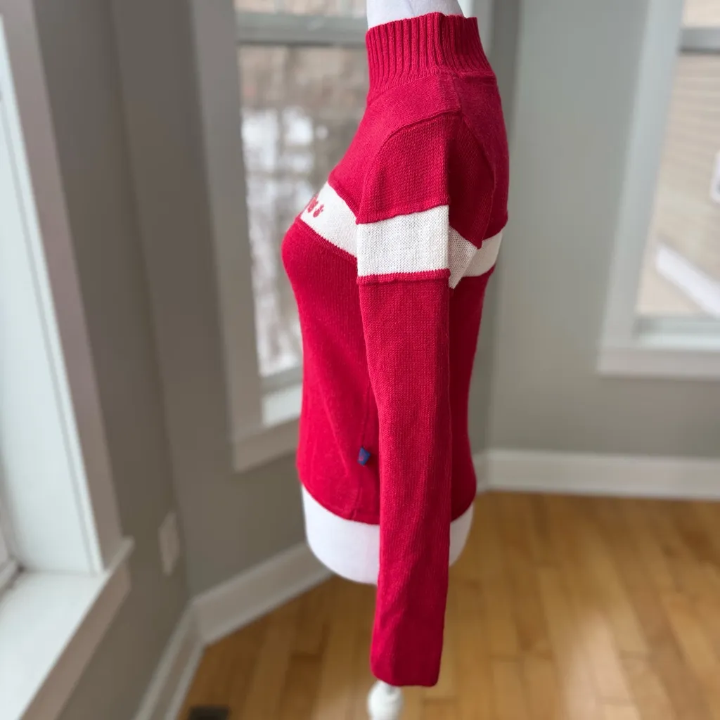 Vintage 80s Mudd Jeans Red White Stripe Ramie Cotton Mockneck Fitted Sweater M Size M - Image 2