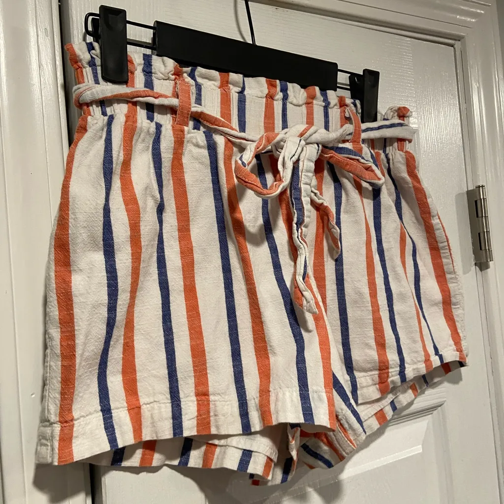 Charlotte Russe Size S Paperbag Belted Lined Cotton Blue White Striped Shorts - Image 4