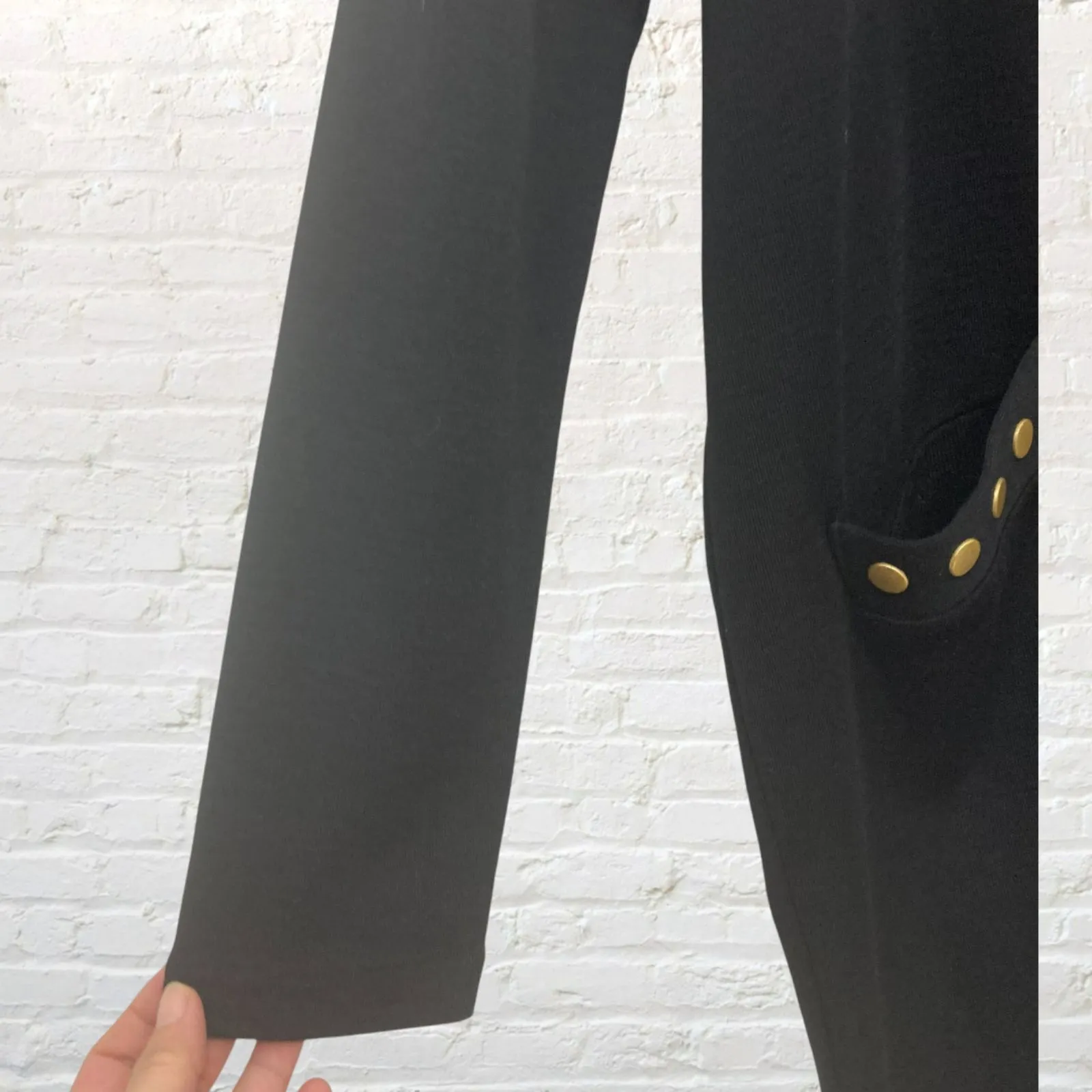 Nina Patrick Sweater Dress Black Gold Snap L Vintage Cozy Statement Size L - Image 9