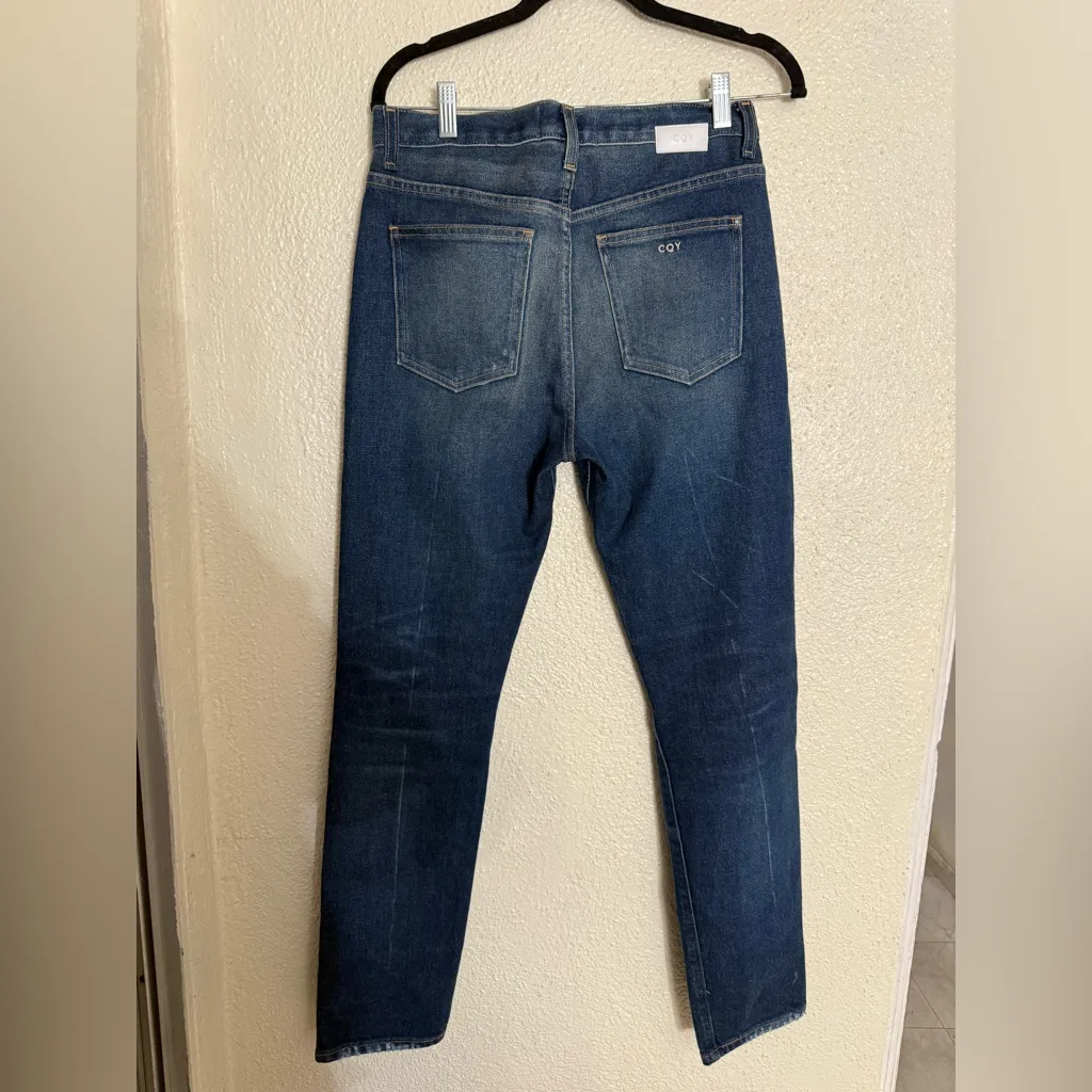 CQY Anthropology women’s Dark blue distress straight Slim denim jeans size 27 - Image 7