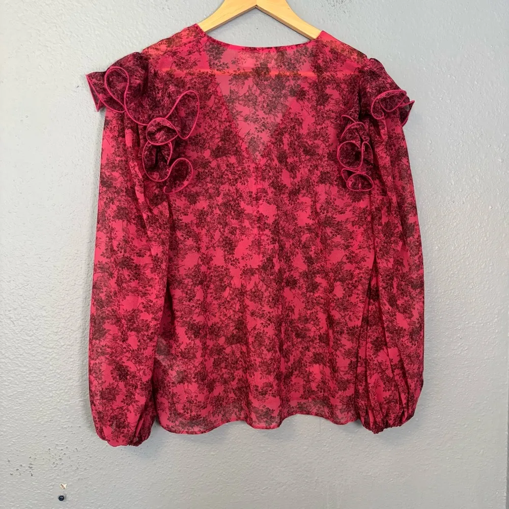 Keepsake the Label Ditsy Floral Pink Sheer Ruffle Sleeve Blouse XXS‎ Preppy Boho - Image 8