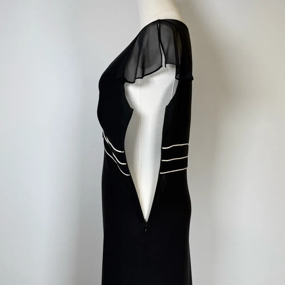 BCBGMaxAzria Sheer Layer Silk Black And White V-Neck Dress Women’s Size 8 - Image 6