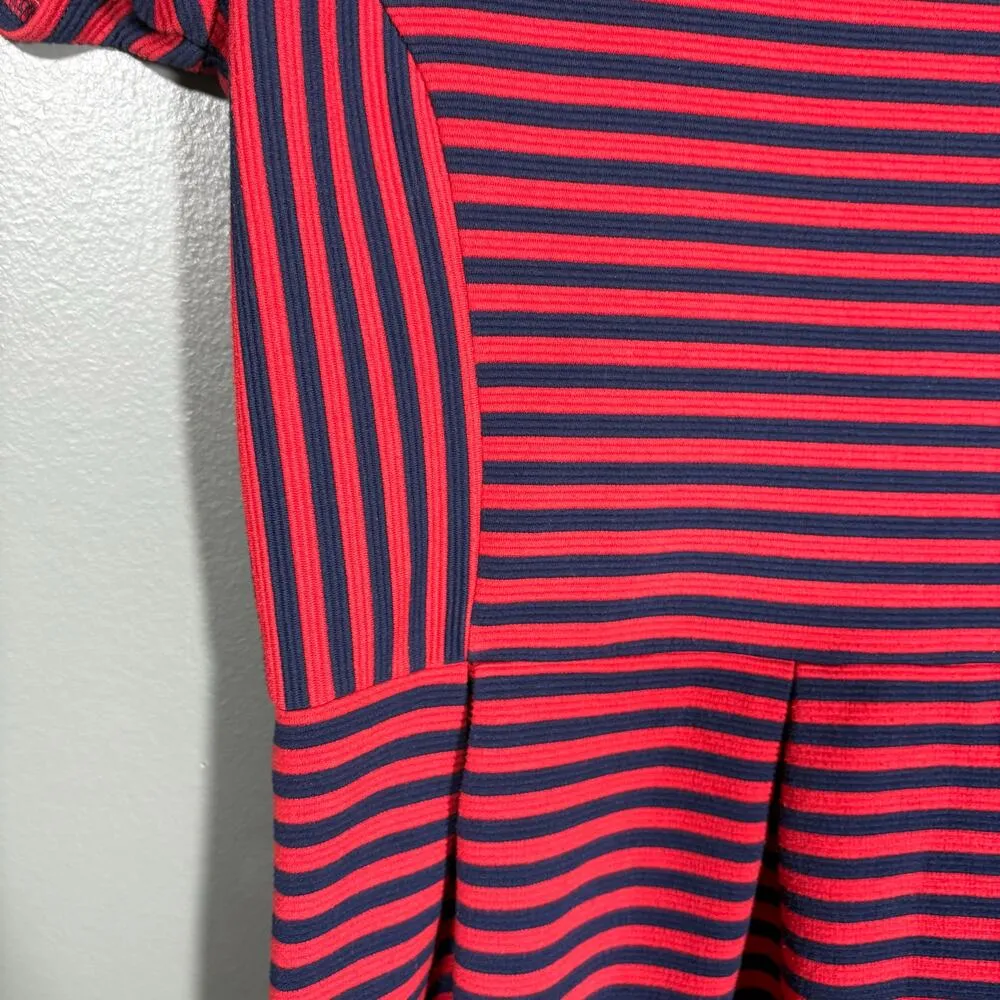 J Crew Women's Blue & Red Striped Preppy Nautical Dress - Size 8 - Pleated Skirt - Image 3
