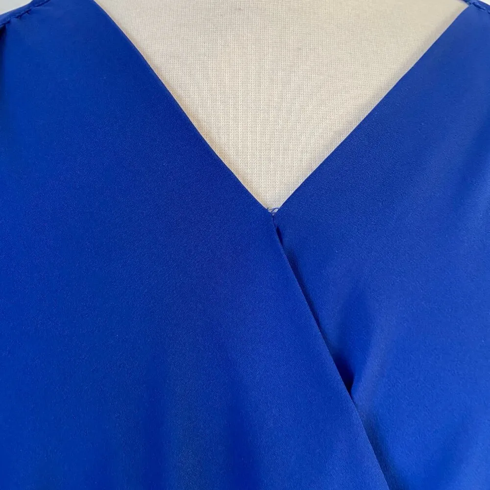 Blue V-Neck Long Sleeve Wrap Blouse - Image 4