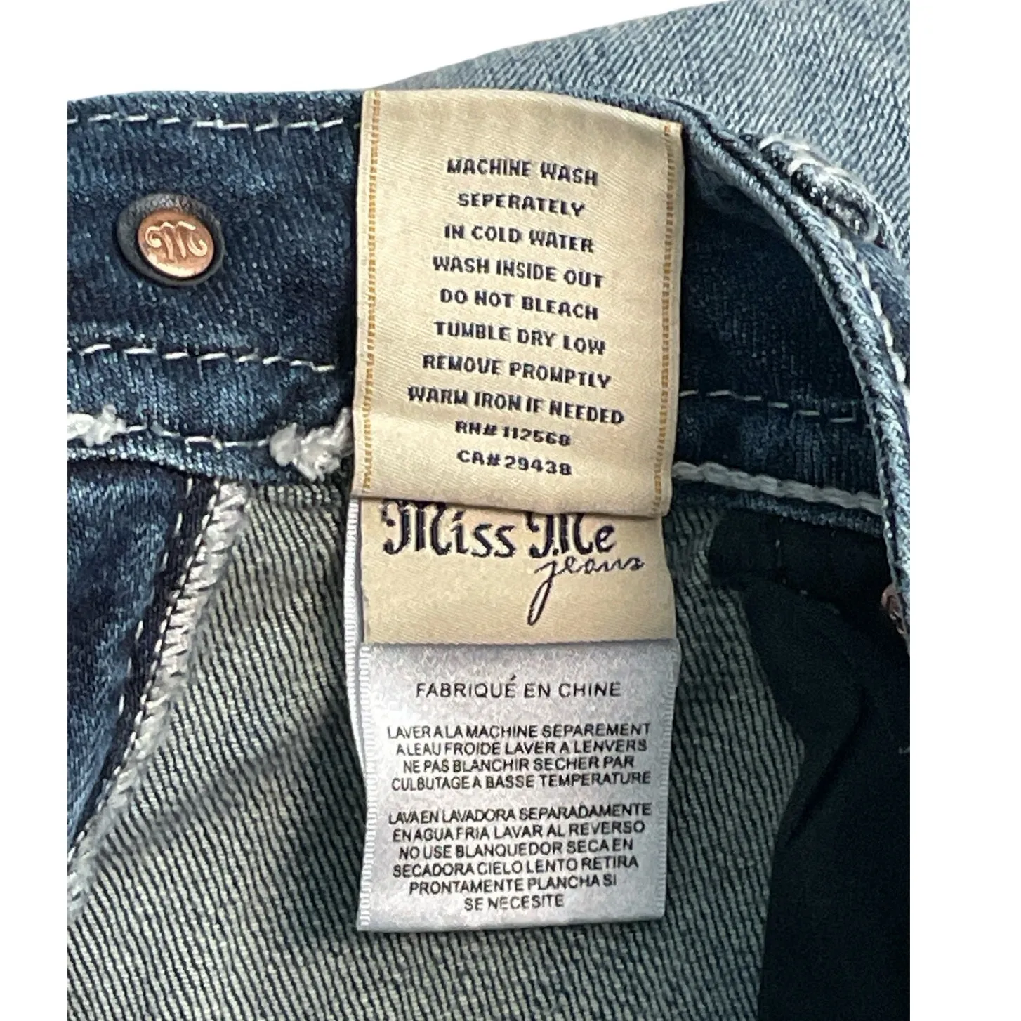 Miss Me Y2K Skinny Embellished Medium Wash Saddle Stitch Low Rise Jeans‎ Size 27 - Image 8