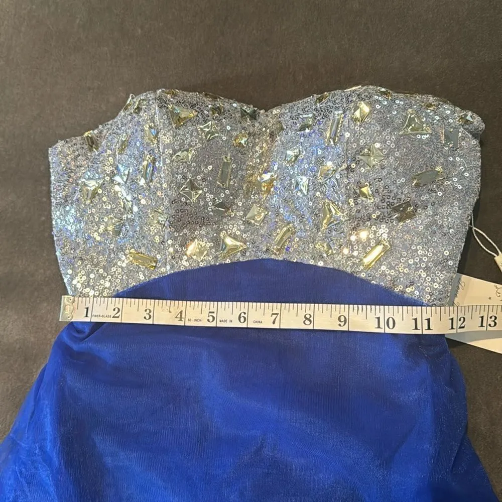 Women’s Blue Full Length Sparkly Tulle & Sequined Prom Party Dress Size XS - Image 7