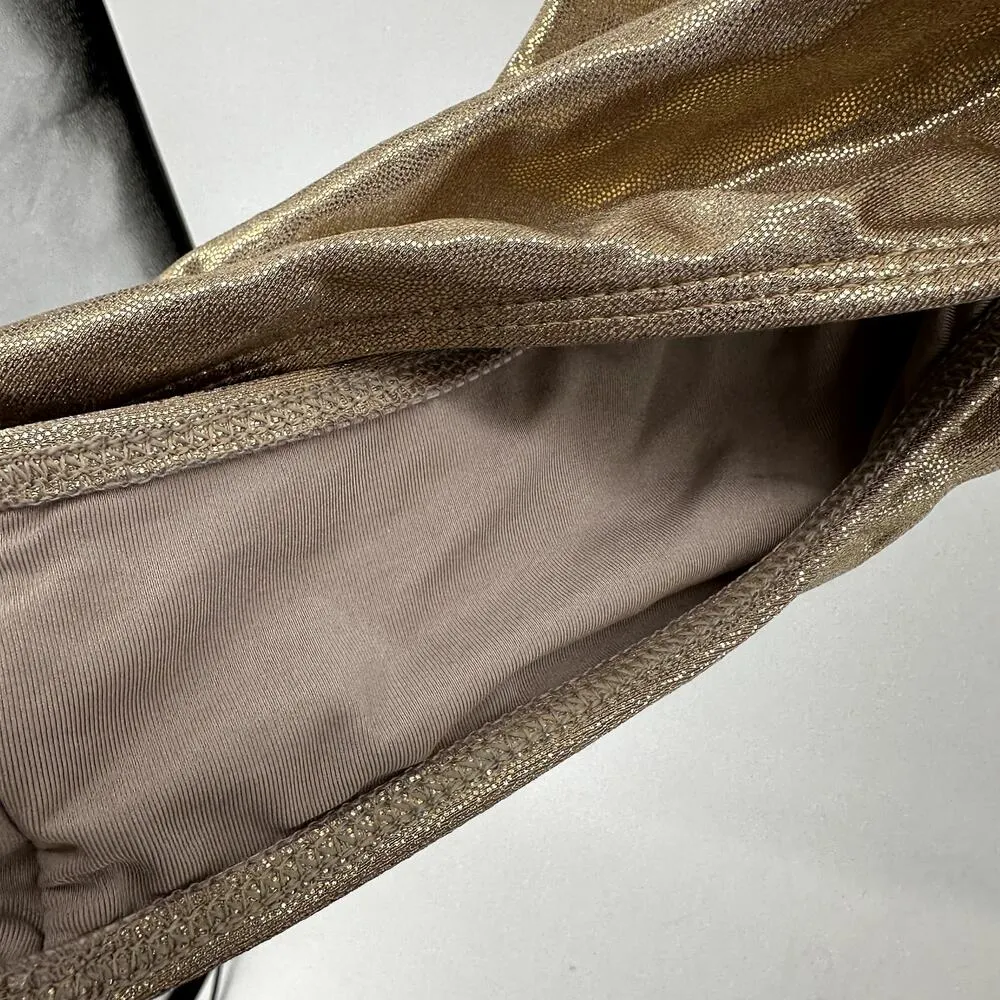 Anthro Good American Shine Ruched One Piece Swimsuit Square Gold Metallic 3 L - Image 4