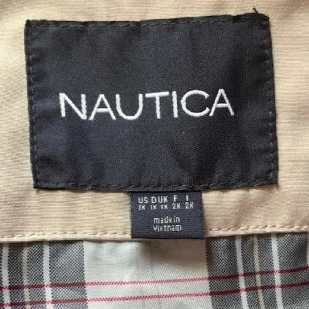 Nautica Rain Coat Jacket Women 1X Pockets Zip Black Tan Neutral Hood Mock Neck - Image 9