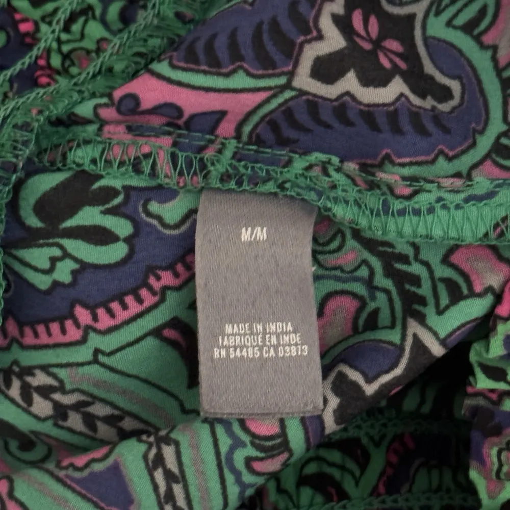 Aerie Pants Womens Medium Green Pink Paisley Satin Jogger Casual Preppy Colorful - Image 8