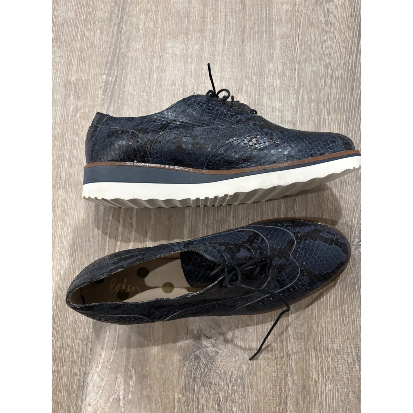 Women's Boden Oxford Snake Print Leather‎ Blue Lace Up Platform Shoes Sz 41 - Image 3