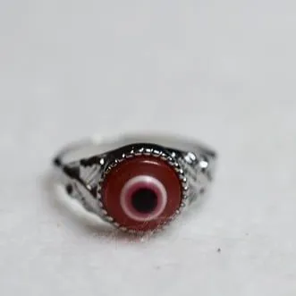 Source Unknown Red Evil Eye Goth Witchy Silver Tone Metal Alloy Band Sizes 11 Ring - Image 2
