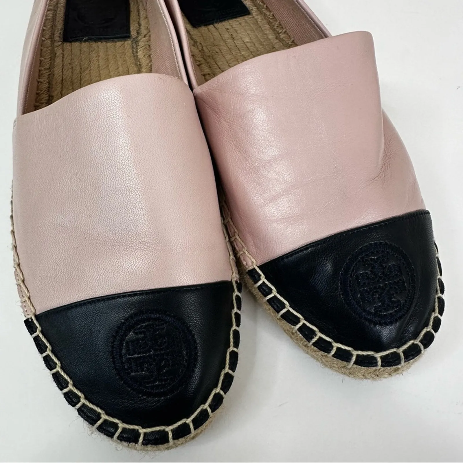 Tory Burch Shoes Womens 9 Blush Pink Colorblock Leather Espadrilles Flats - Image 8