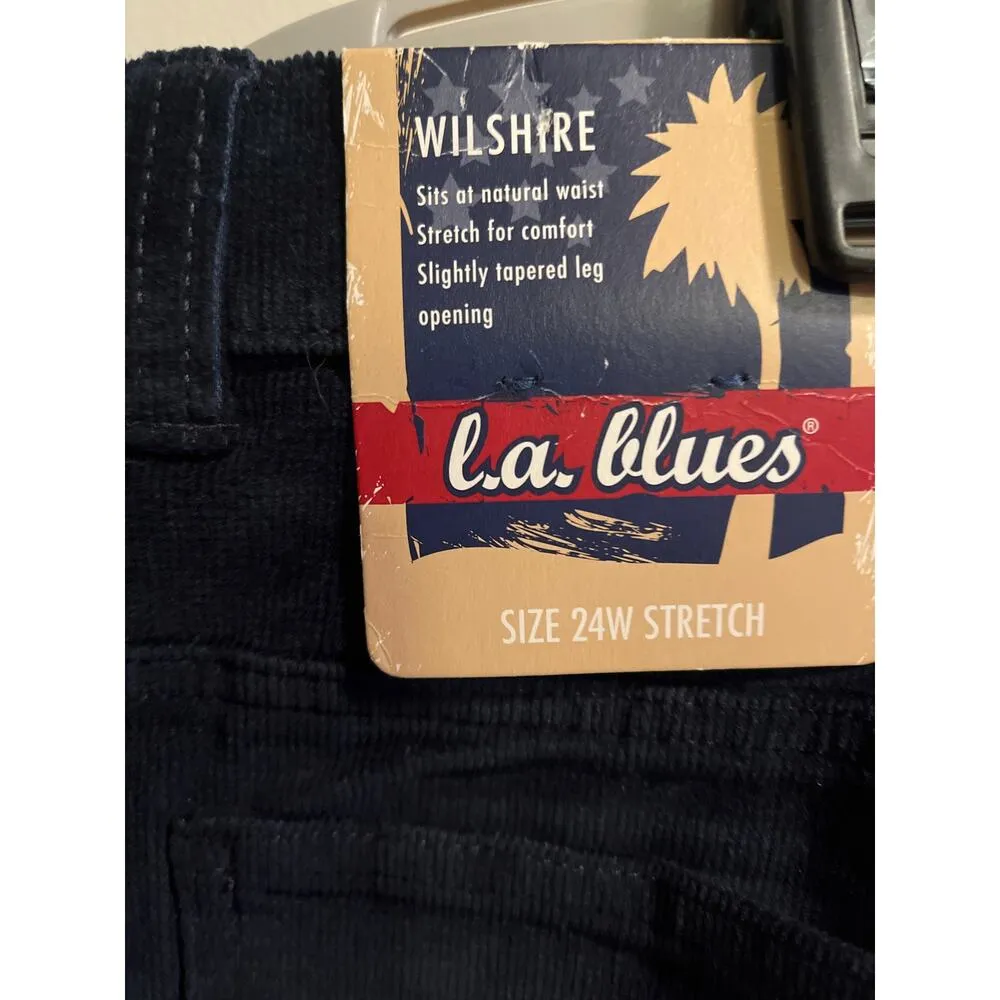 L.A. Blues Vintage Corduroy Pants Wilshire Wide Leg Stretch Navy Blu Women’s 24W - Image 5