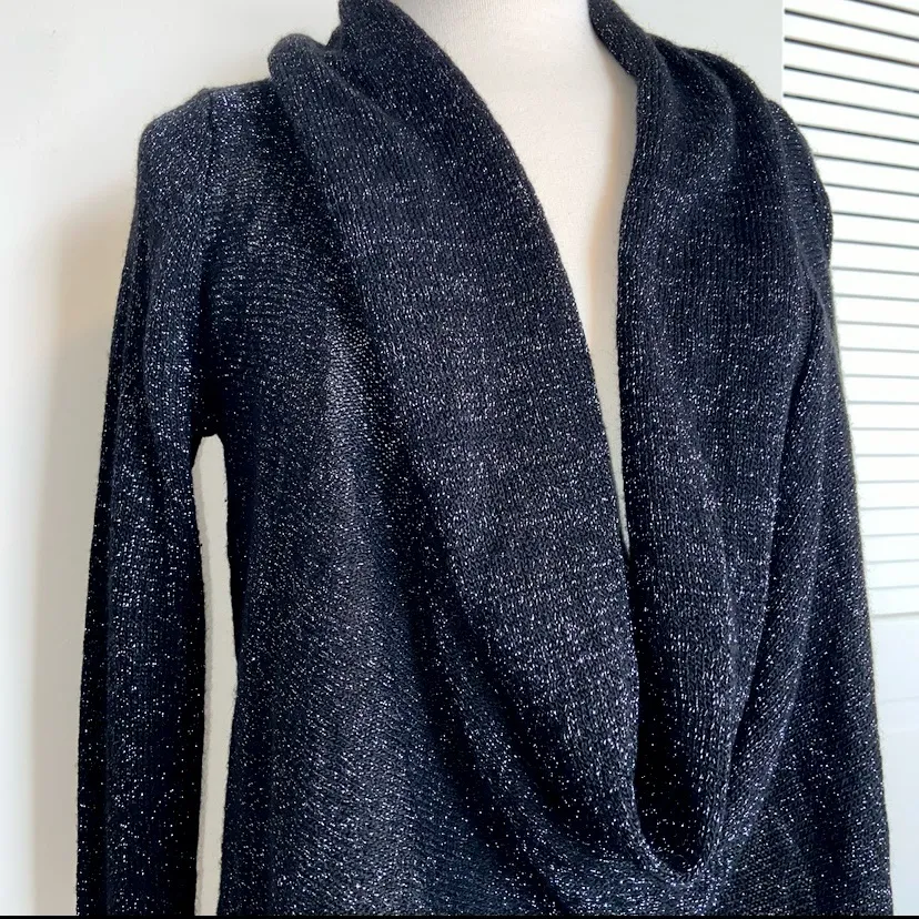 Express Black Metallic Shimmer Deep Cowl Top Wool Alpaca Mohair Blend Small S - Image 2