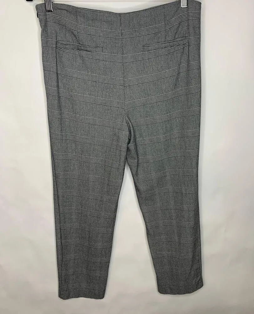 Glen Plaid Trousers Sz 10 Stretch Slim Flat Front Black White - Image 3