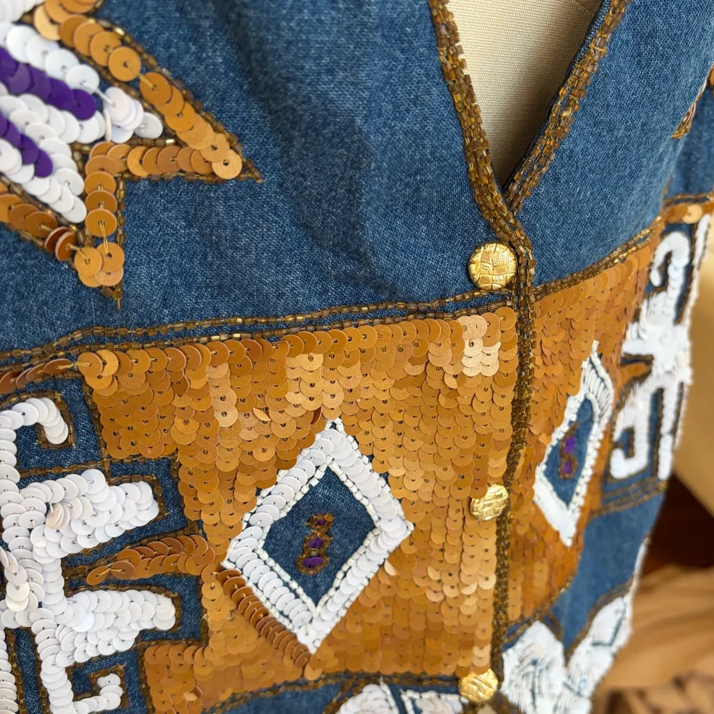 Vintage Modi sequin southwestern vest Blue - Image 4