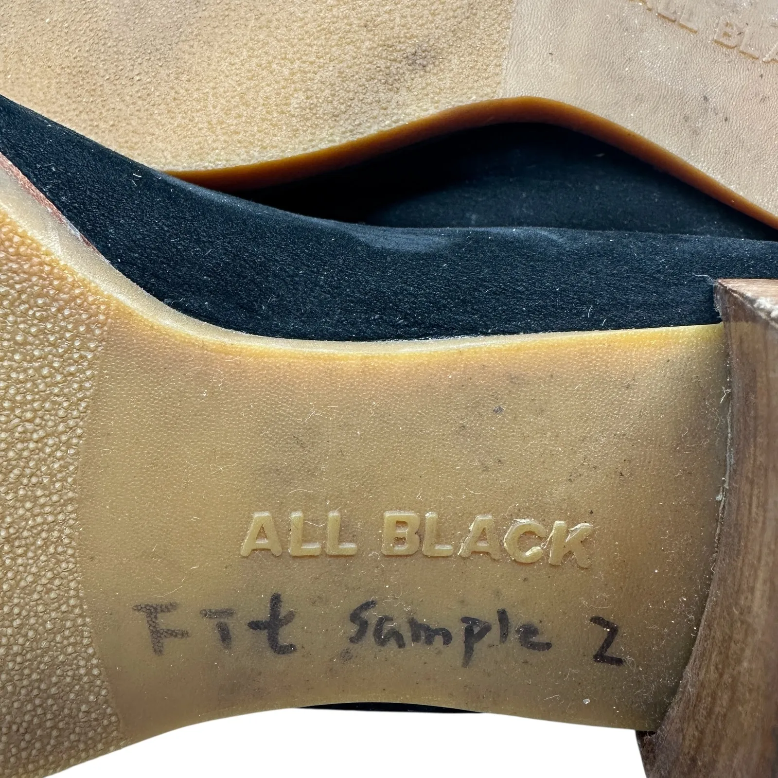 All Black Mules‎ Heel Collapsible Back Slip On Suede Leather Black Blue Sample Size 7 - Image 14