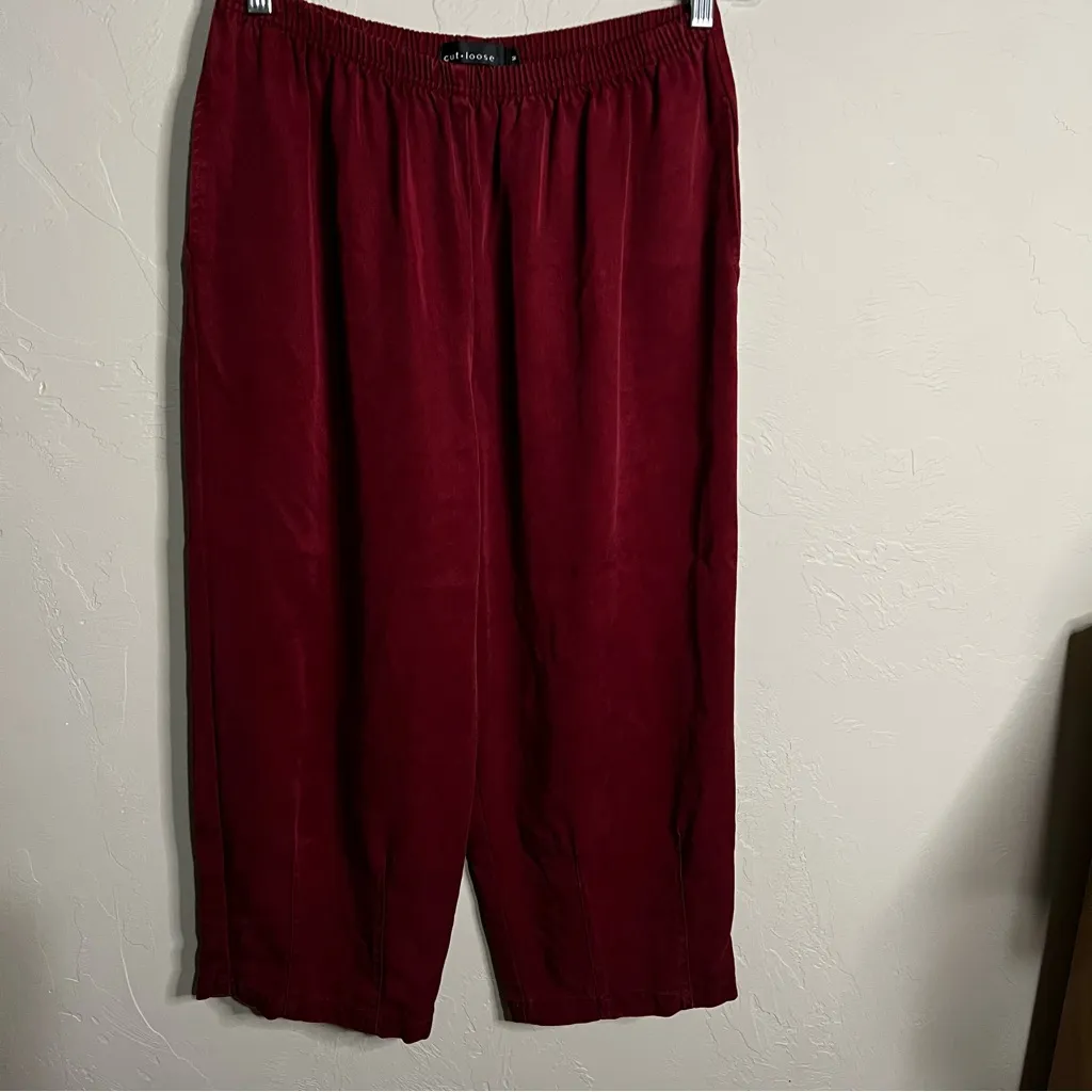 Cut Loose Maroon Tencel Darted Tapered Crop Pull On Pants Red Size M - Image 2