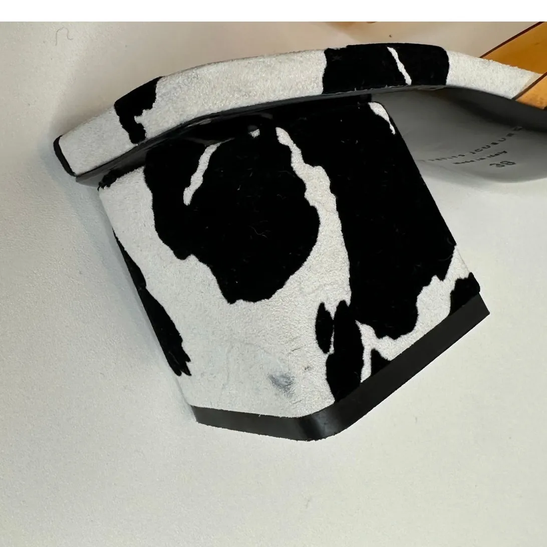 Les Petits Joueurs Fanny Orange PVC strap cow Print suede leather mules size 38 Black - Image 10