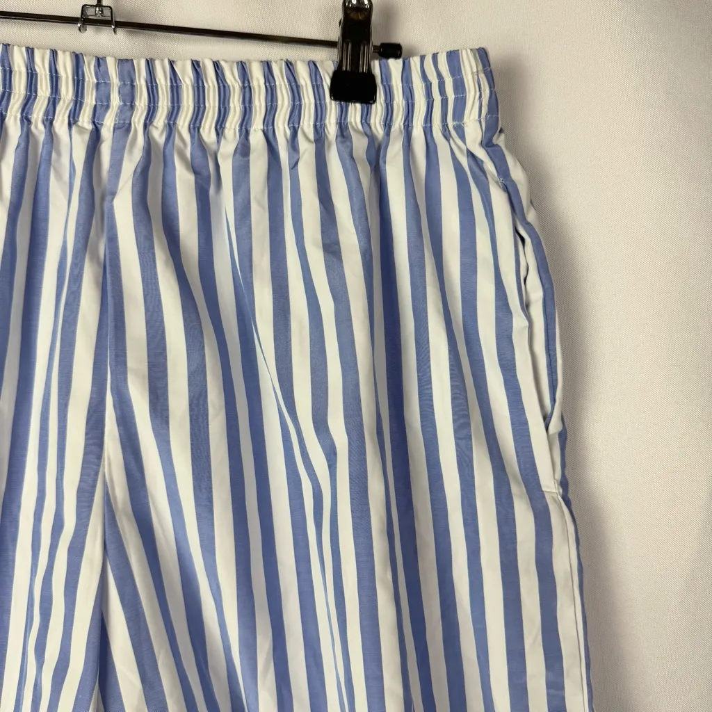 Boutique Light Blue & White Vertical Stripe High Rise Pull On Shorts L - Image 3