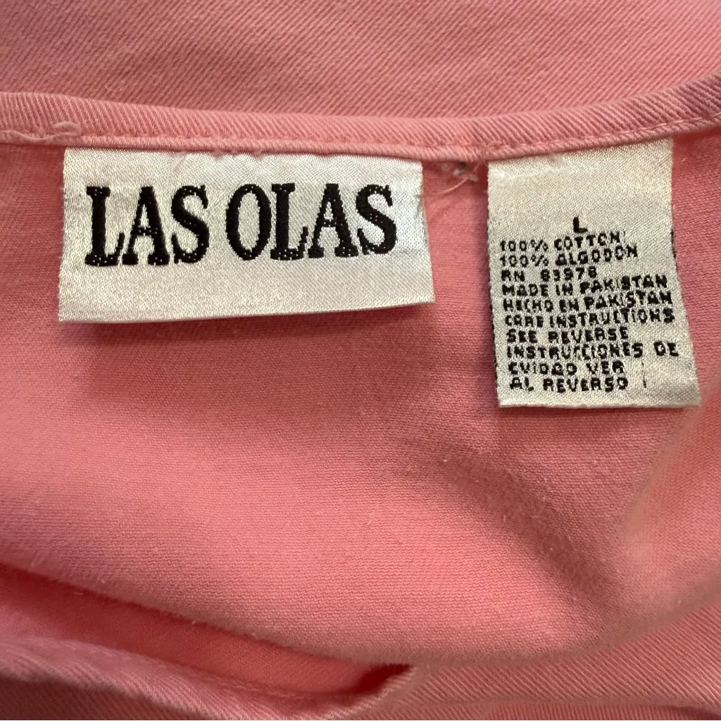 Las Olas Vintage 90’s Pink Floral Cotton Embroidered Maxi Dress Size Large - Image 4