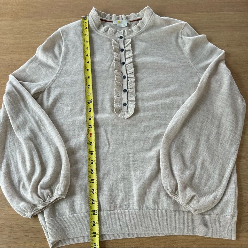 Boden Lara Frill Henley 100% Merino Wool Sweater 16/18 XL Beige Tan Knit Cottage - Image 8
