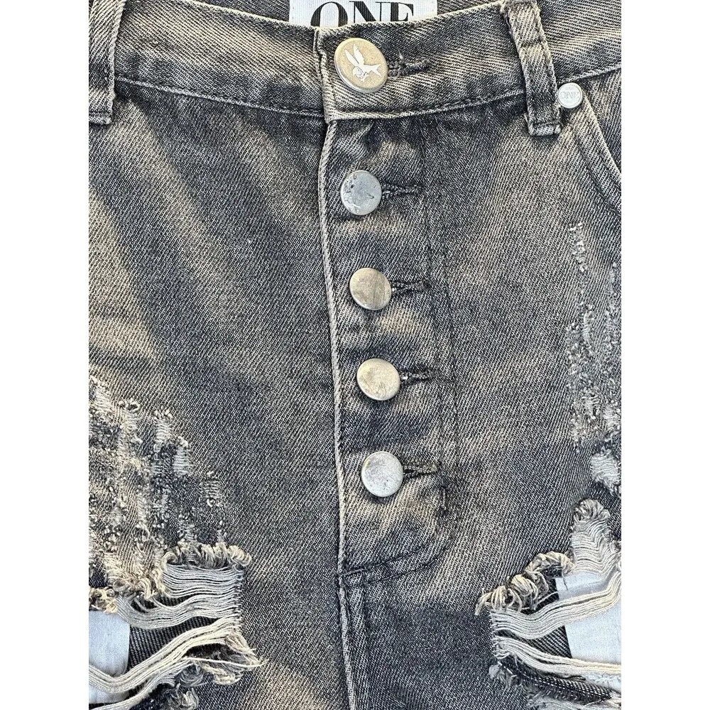 One Teaspoon One x  Outlaws Distressed Cut Off Denim Shorts Phantome Black Sz 27 - Image 2