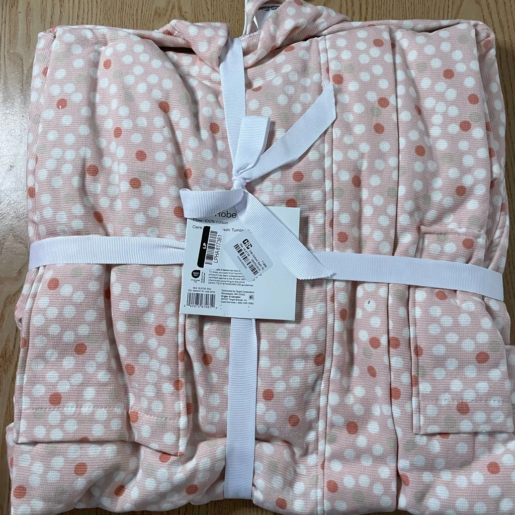 New Women’s Room Essentials Blush Polka Dot Robe Cotton Terry size Small/Medium Pink - Image 3