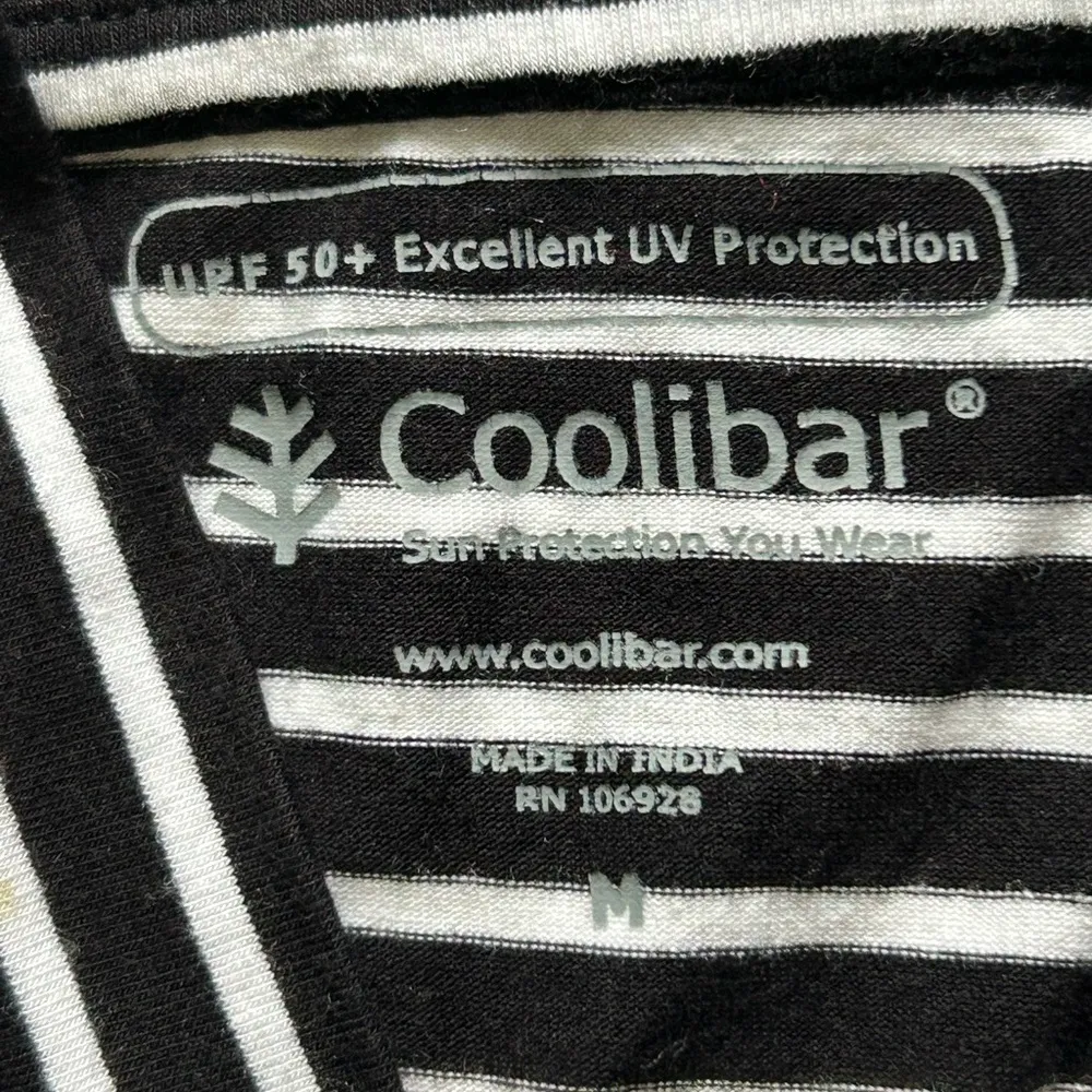 Coolibar UPF 50+ Hooded Long Sleeve Striped Mini Dress Swim Cover Up Size M Black Size M - Image 12