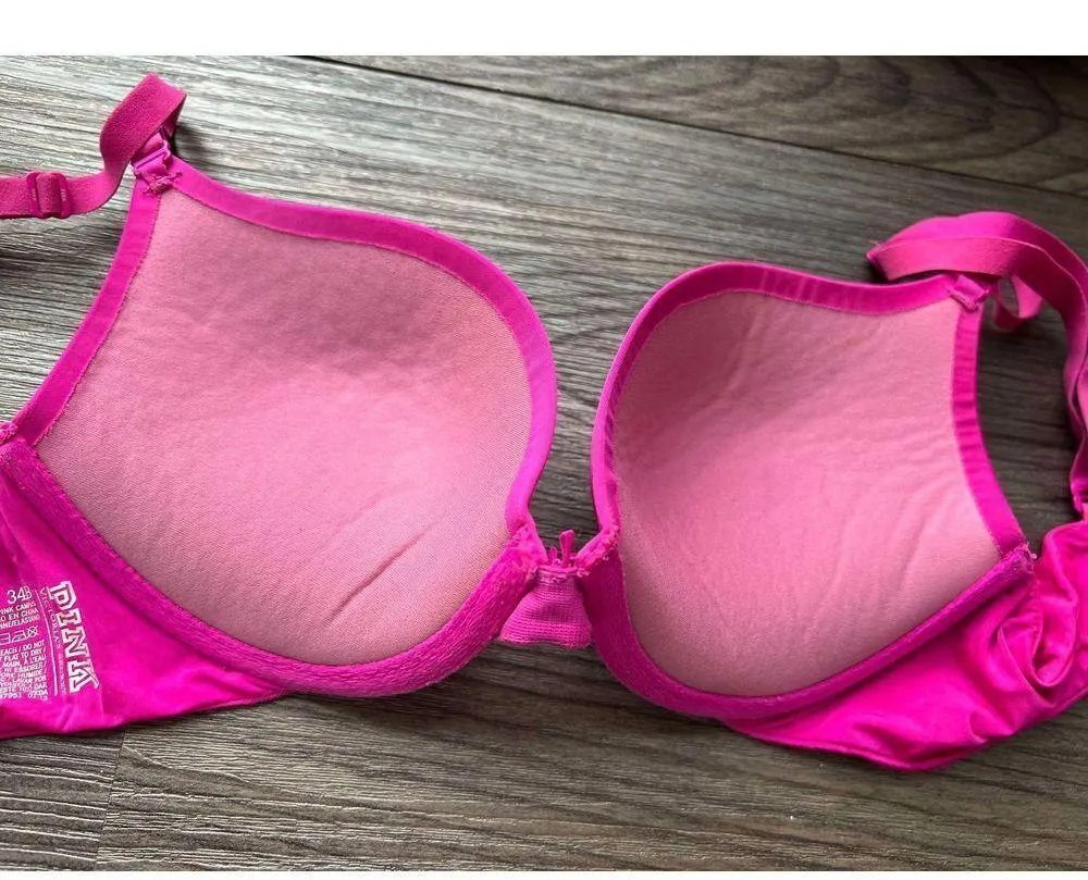 Pink Victoria Secret Hot Pink Push-Up Padded Bra Underwire Adjustable Straps 34B - Image 2