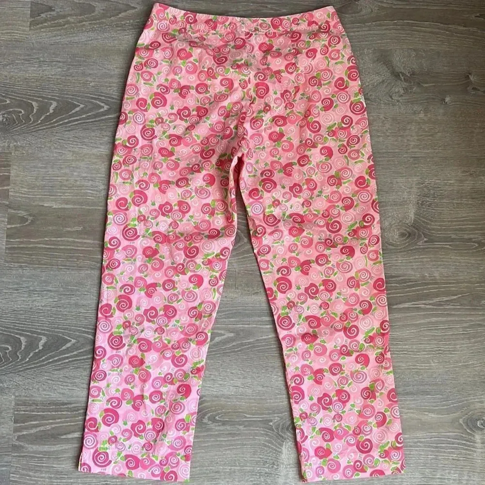 Lilly Pulitzer white label vintage Pink Rolls Royce Snail Print Capris pants - Image 2