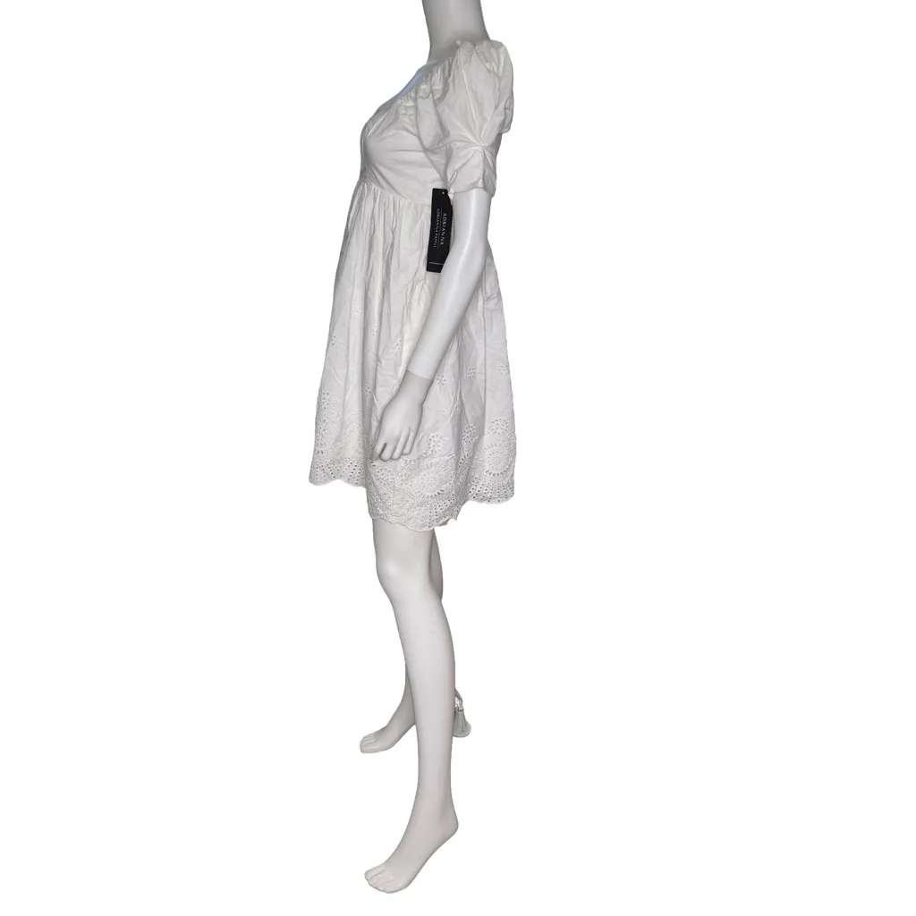 Adrianna by Adrianna Papell Women's Eyelet Puff-Sleeve Fit & Flare Dress Sz 2 - Image 3