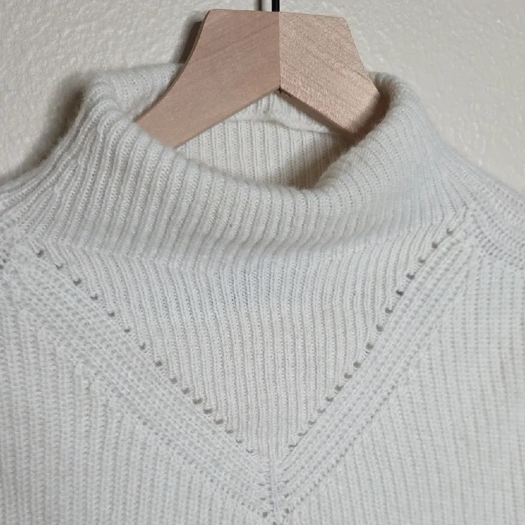 C by Bloomingdale's Cashmere Sleeveless Sweater Vest Ribbed Mock Neck Ivory XS White - Image 5