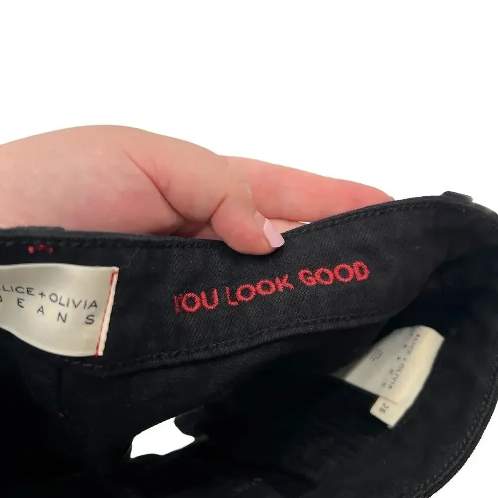 Alice + Olivia Good High-Rise Mini Skirt Crystal‎ Stripes Denim Black Size 26 - Image 8