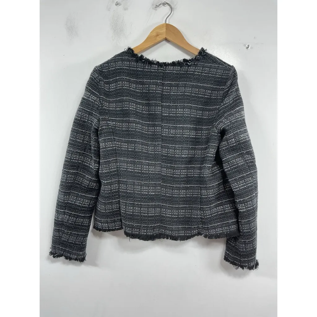 Womans Adrienne Vittadini Open Front Lapel Blazer Large Black White - Image 2