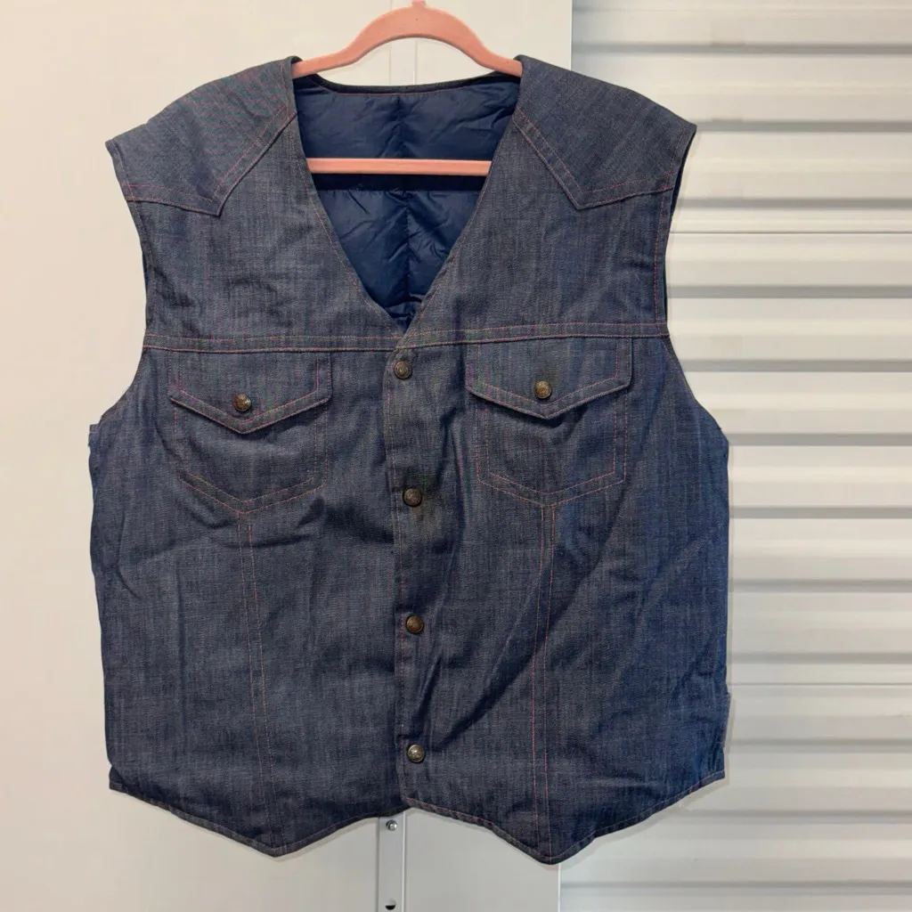 Women's Stearns Blue Reversible Quilted Denim Vest 3X with Orange Stitching - Image 8