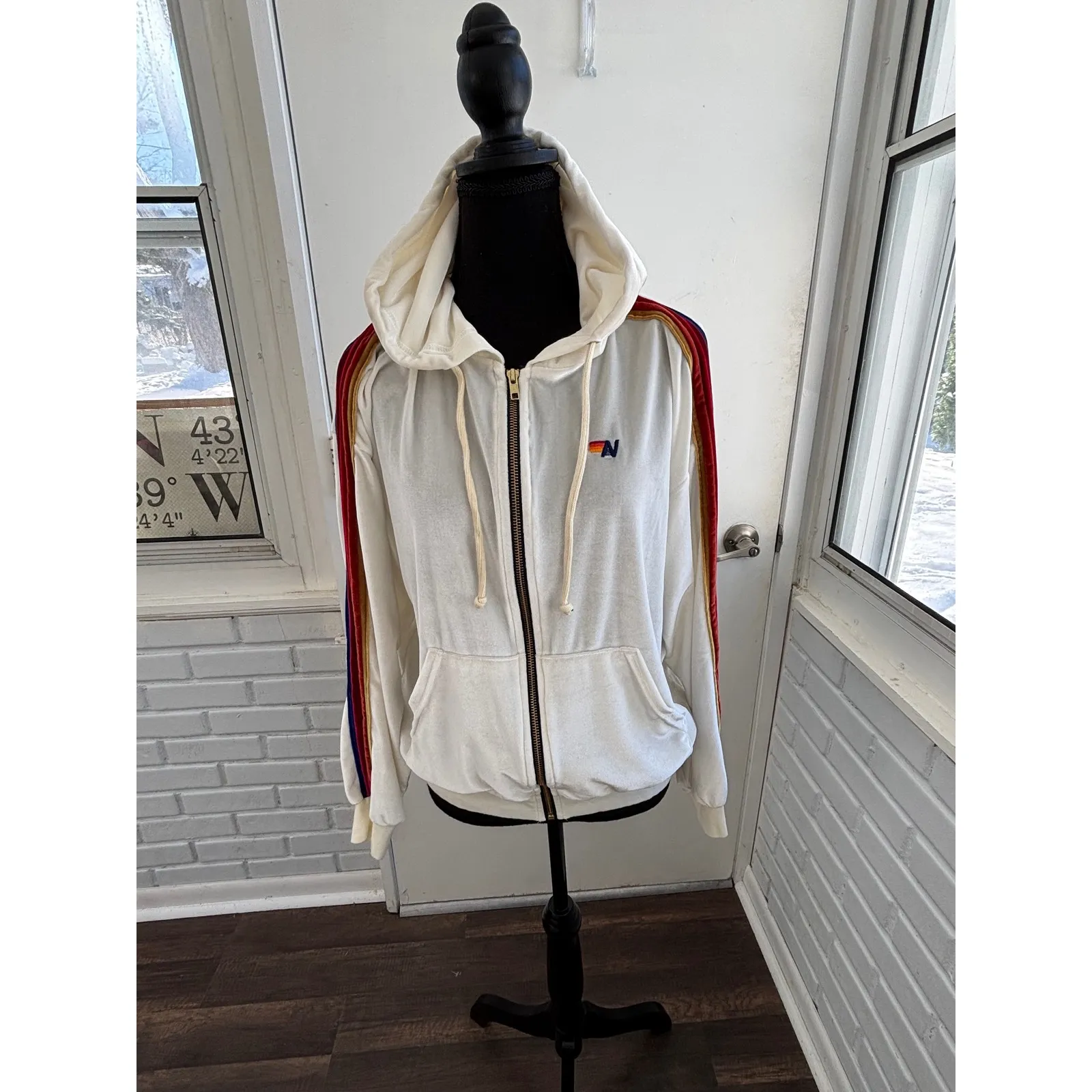 Aviator Nation Classic Velvet Relaxed Zip Hoodie Small Rainbow Athleisure velour - Image 2