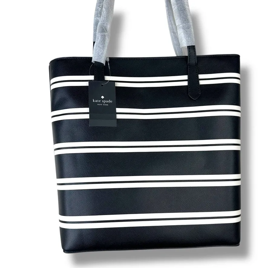 Kate Spade New York Black Multi Crisp Stripe Saffiano Daily Shoulder Tote Bag - Image 6