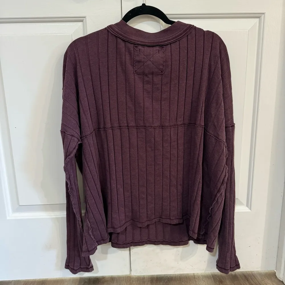 Free People In the Mix Ribbed Long Sleeve Burgundy Size L - Image 2