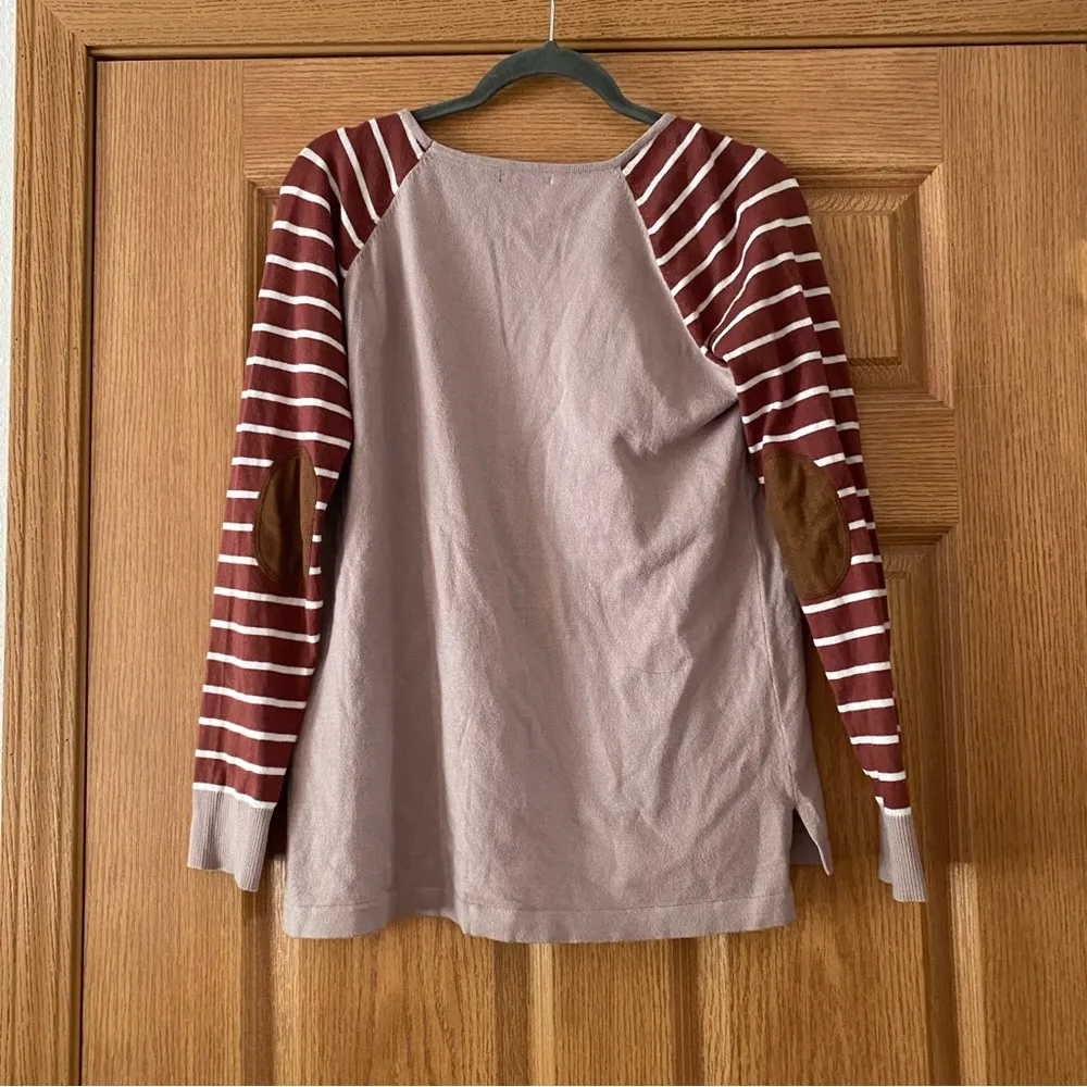 Pink Clover tan Beige Burnt Orange Long Sleeve Strip Women’s Large - Image 2